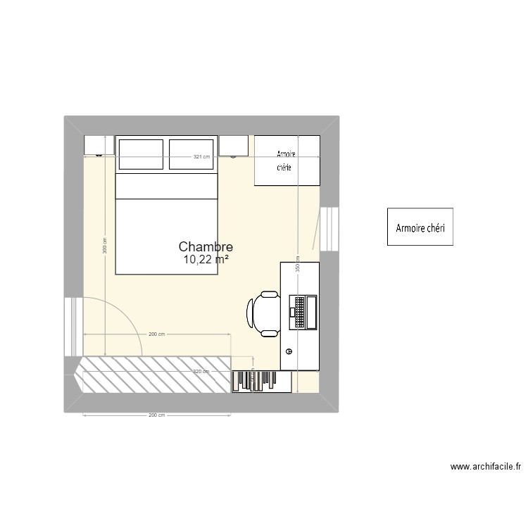 Chambre. Plan de 1 pièce et 10 m2