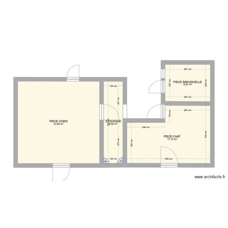 PLAN Pension dans notre maison. Plan de 4 pièces et 58 m2