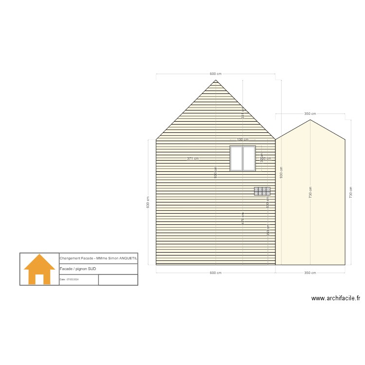 ANQUETIL - plan facade / pignon sud. Plan de 0 pièce et 0 m2