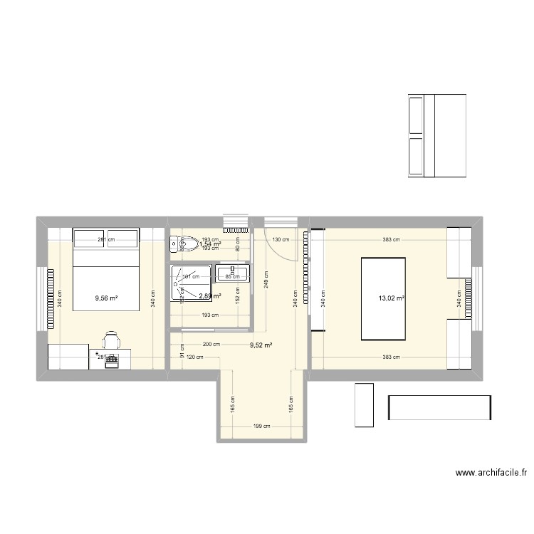 plan 1er. Plan de 5 pièces et 37 m2