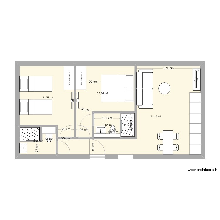 PLAN LE LOUVRE T33 V1. Plan de 6 pièces et 52 m2