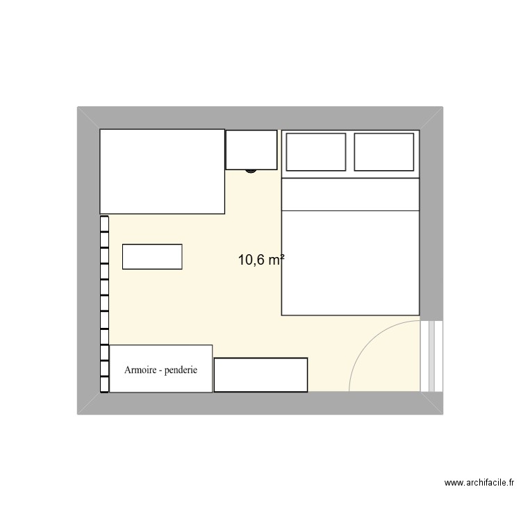 Chambre . Plan de 1 pièce et 11 m2