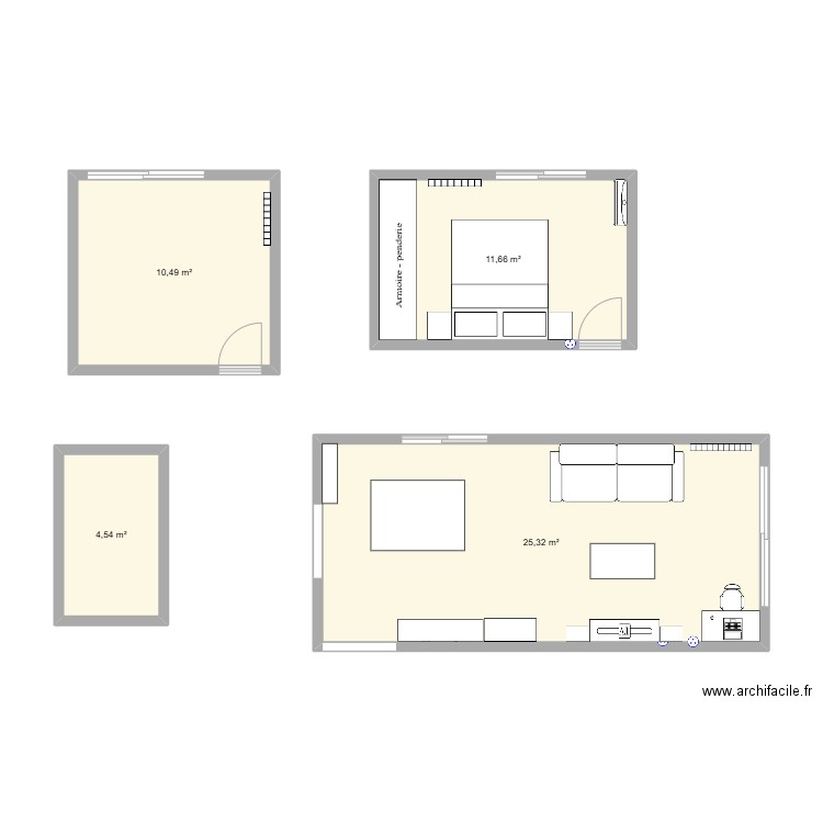 Appartement. Plan de 4 pièces et 52 m2