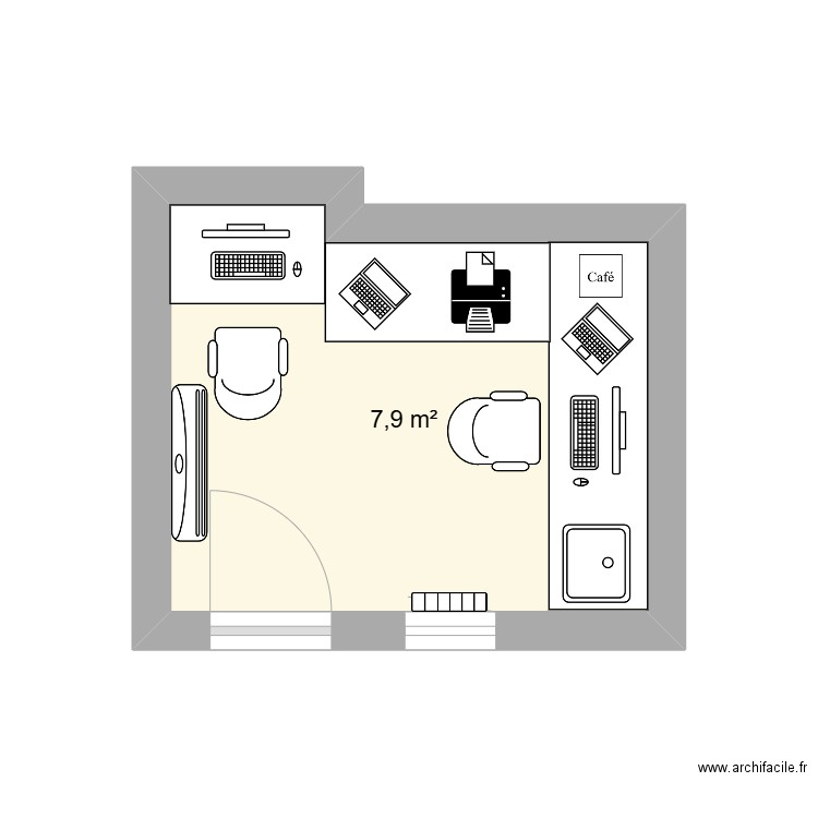 Bureau aménagé. Plan de 1 pièce et 8 m2