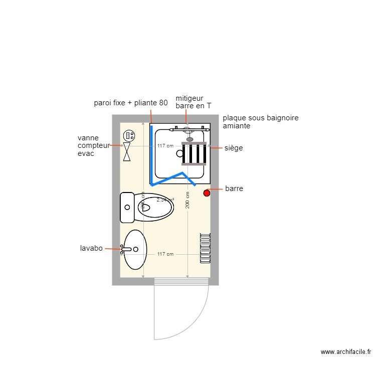 HENRY pla85. Plan de 1 pièce et 2 m2