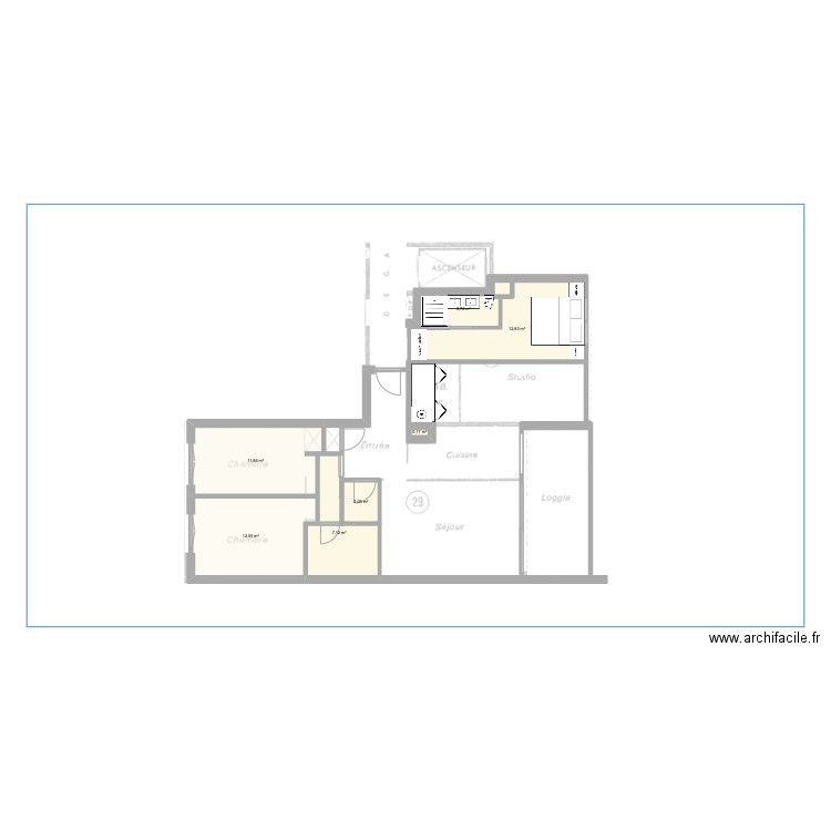 Sixtine.2. Plan de 7 pièces et 50 m2