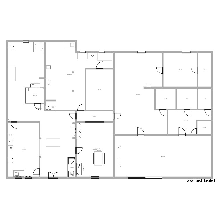 Plan PM2. Plan de 17 pièces et 538 m2