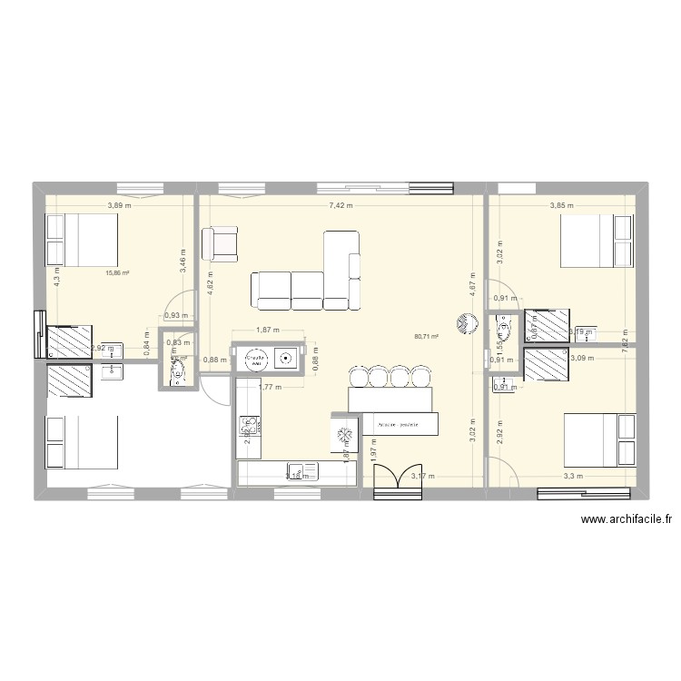 narrosse. Plan de 6 pièces et 113 m2