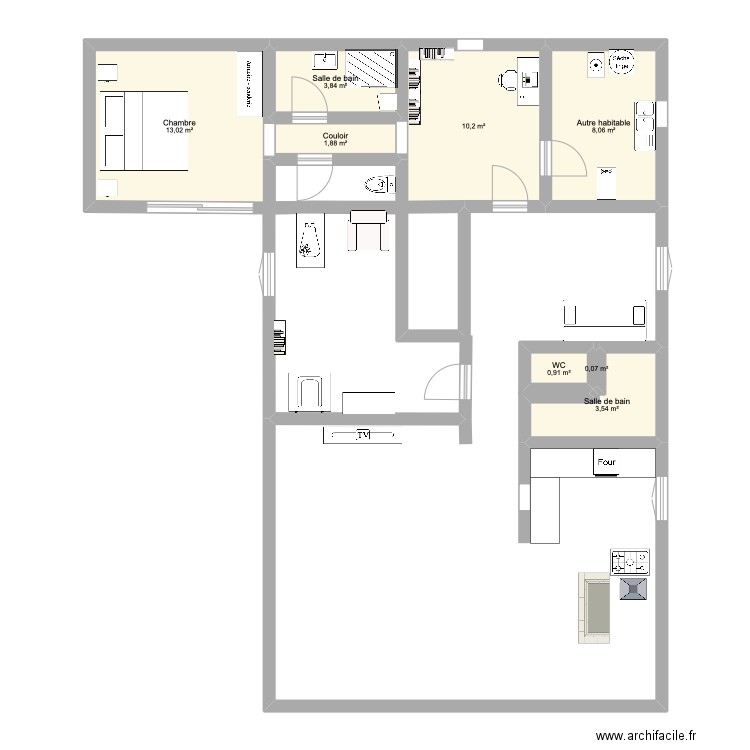 maison2. Plan de 8 pièces et 42 m2