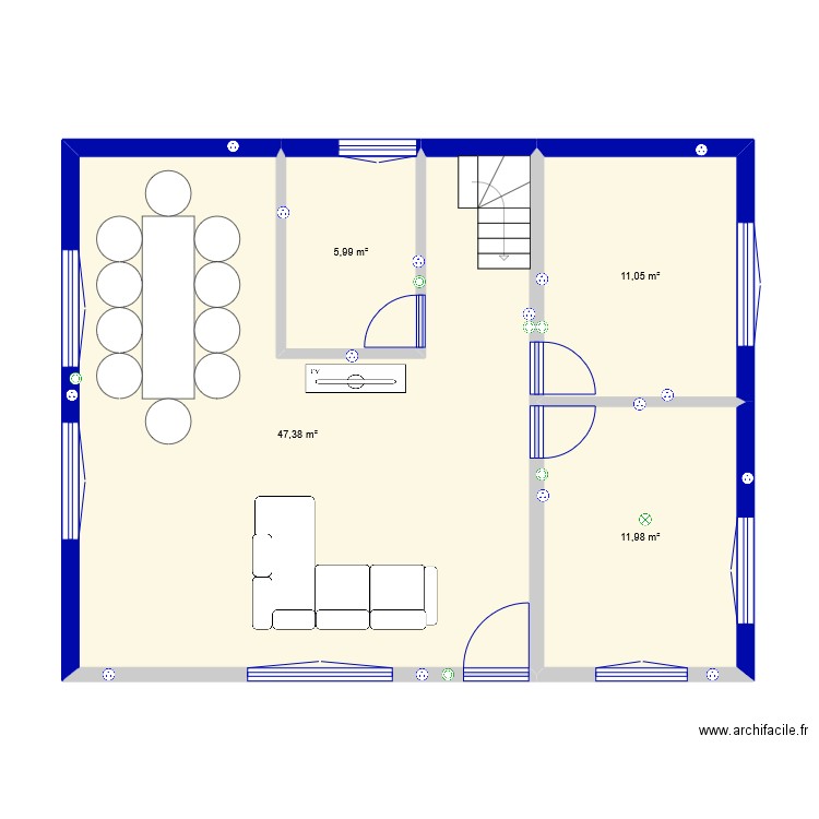 R+1. Plan de 4 pièces et 76 m2