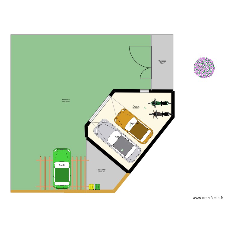 Plan Garage 1 voiture avant terrain. Plan de 4 pièces et 190 m2