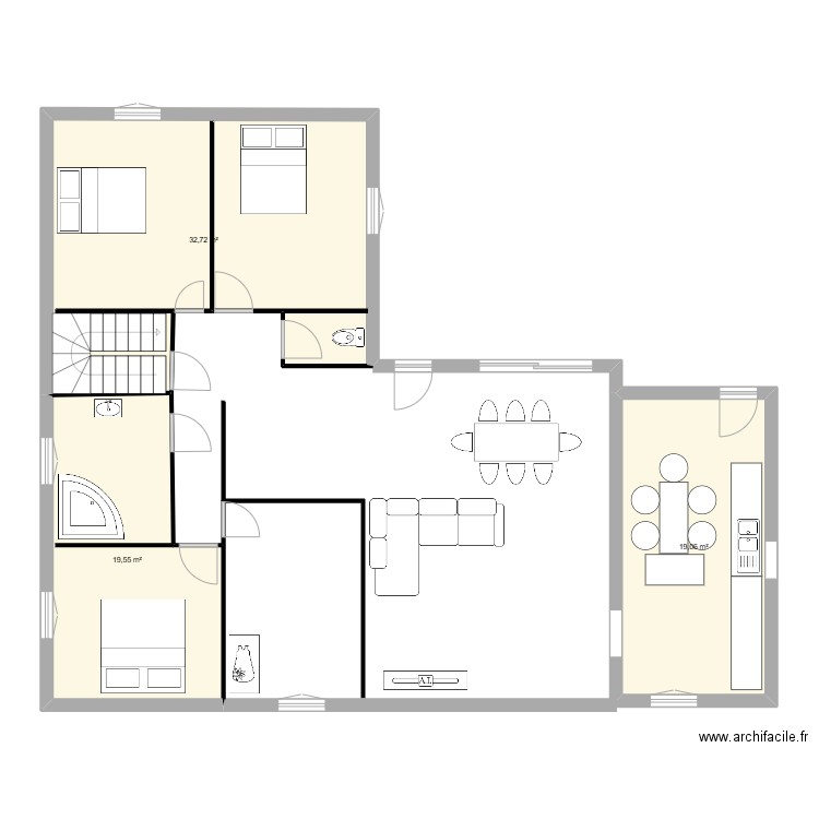 agrandissement. Plan de 3 pièces et 71 m2