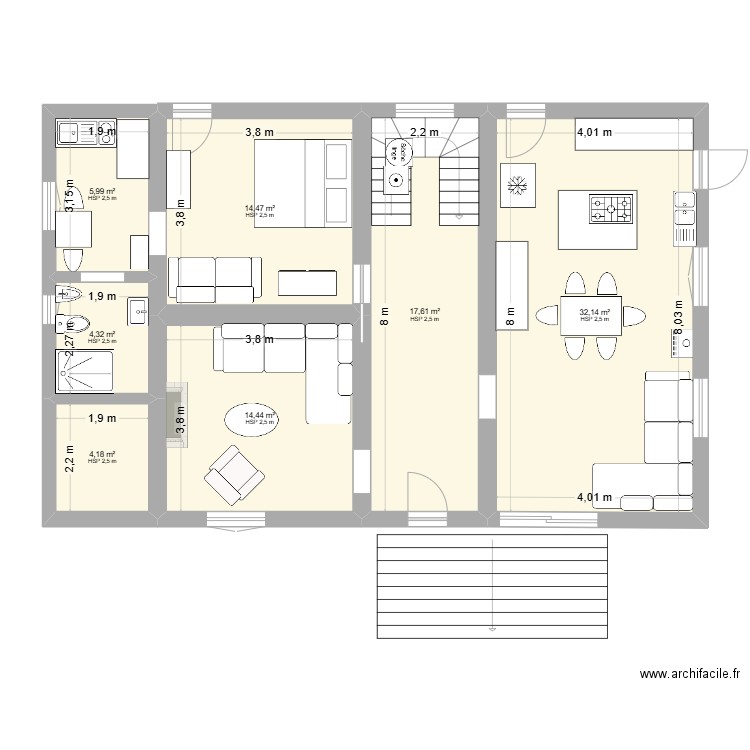 ground floor. Plan de 7 pièces et 93 m2