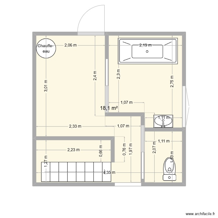 CUBE. Plan de 1 pièce et 18 m2