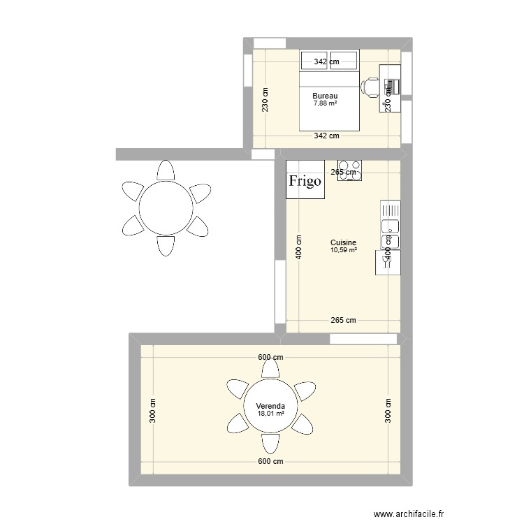 VerendaExtension. Plan de 3 pièces et 36 m2