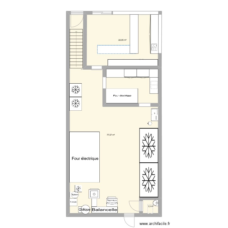 Boulangerie Colibri. Plan de 3 pièces et 101 m2