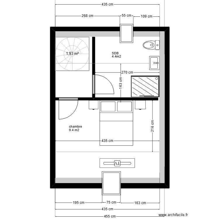 Ploërmel 1. Plan de 3 pièces et 59 m2