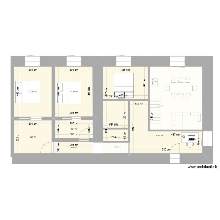 Version mezzanine. Plan de 10 pièces et 126 m2