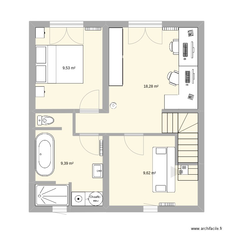 1er etage. Plan de 4 pièces et 47 m2