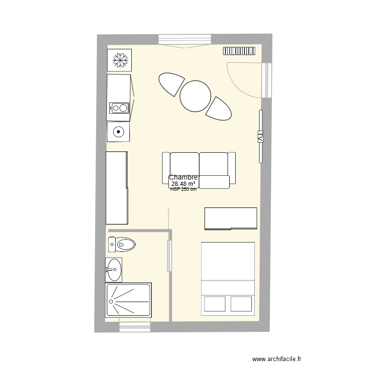 appartementDUBAS2. Plan de 1 pièce et 28 m2