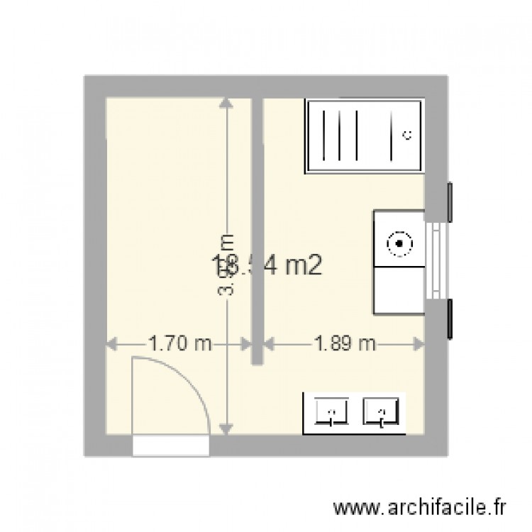 SDB. Plan de 1 pièce et 19 m2