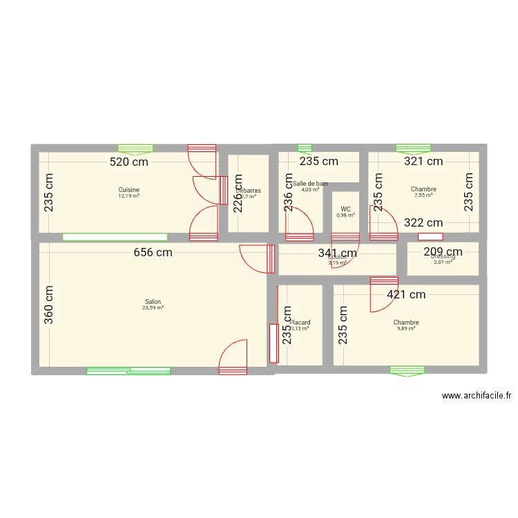 Maison 1. Plan de 10 pièces et 69 m2