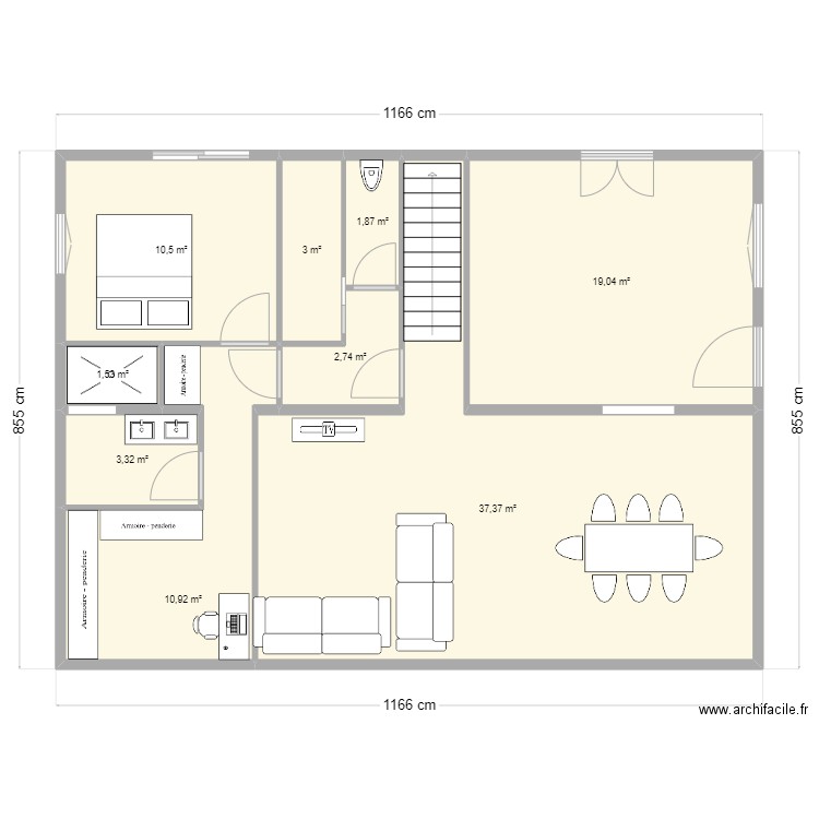 UR ONEA ETAGE apres travaux. Plan de 9 pièces et 90 m2