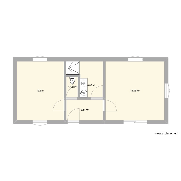 bâtiment jardin. Plan de 5 pièces et 38 m2