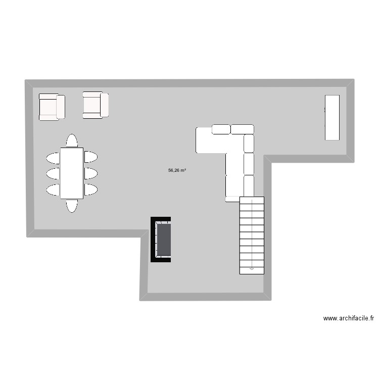 Extension . Plan de 1 pièce et 56 m2