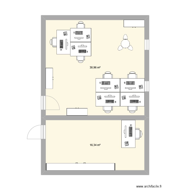 Projet plan bureau CAEN. Plan de 2 pièces et 47 m2