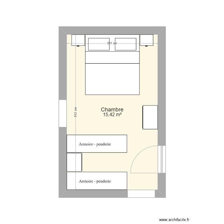 chambre. Plan de 1 pièce et 15 m2