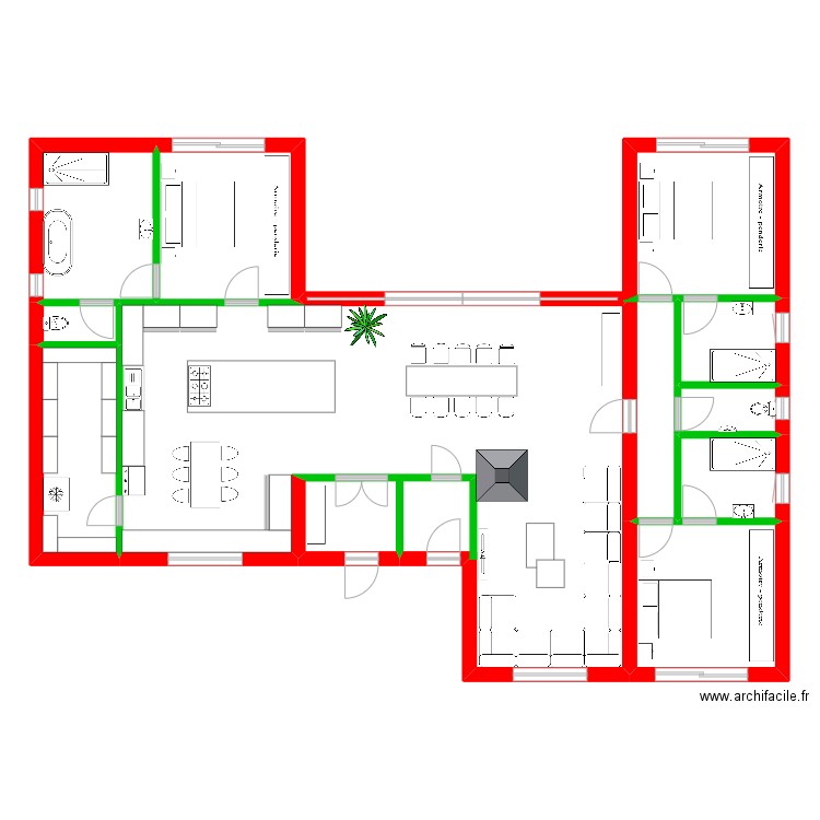 Plain pied projet. Plan de 10 pièces et 185 m2