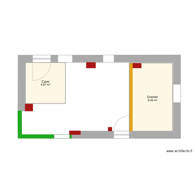 terrain. Plan de 2 pièces et 13 m2