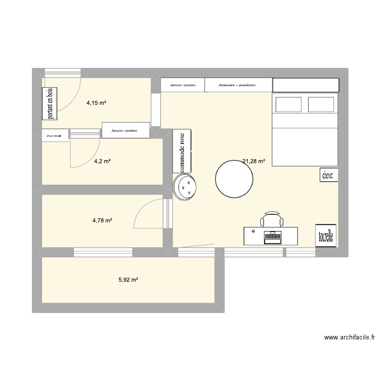 zuzu . Plan de 5 pièces et 40 m2