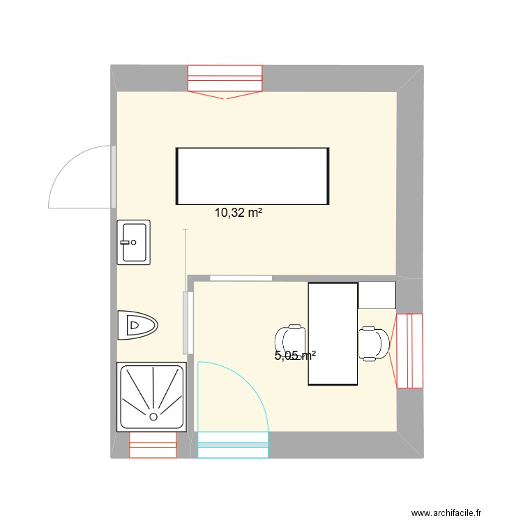 institut deux. Plan de 2 pièces et 15 m2