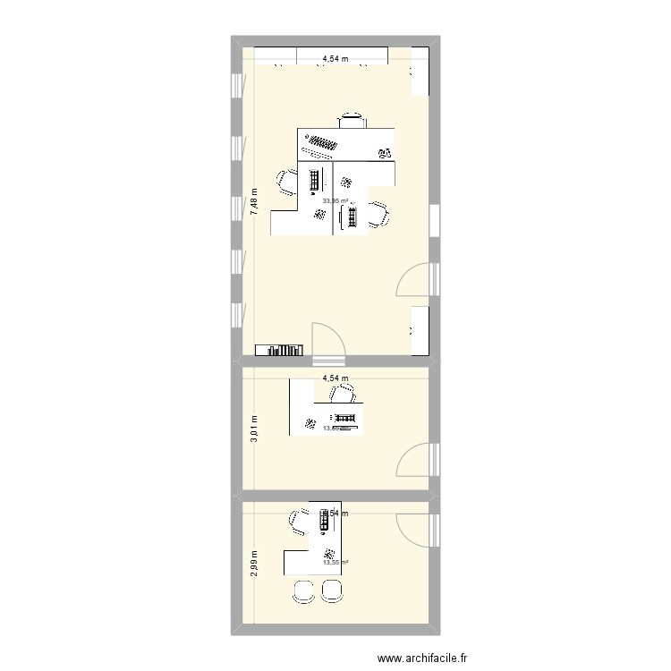 projet bureau. Plan de 3 pièces et 61 m2