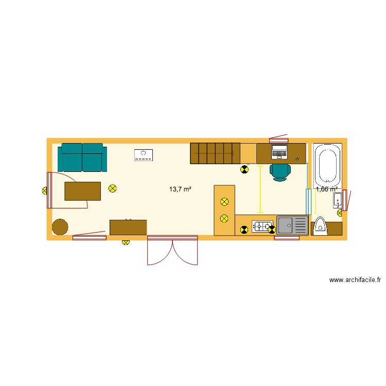 Tiny H. Plan de 2 pièces et 15 m2