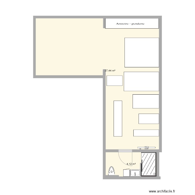 salle sport. Plan de 2 pièces et 42 m2