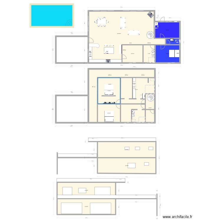 yahoue  21/11. Plan de 16 pièces et 409 m2