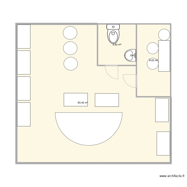 dossier pro coiffure . Plan de 3 pièces et 78 m2