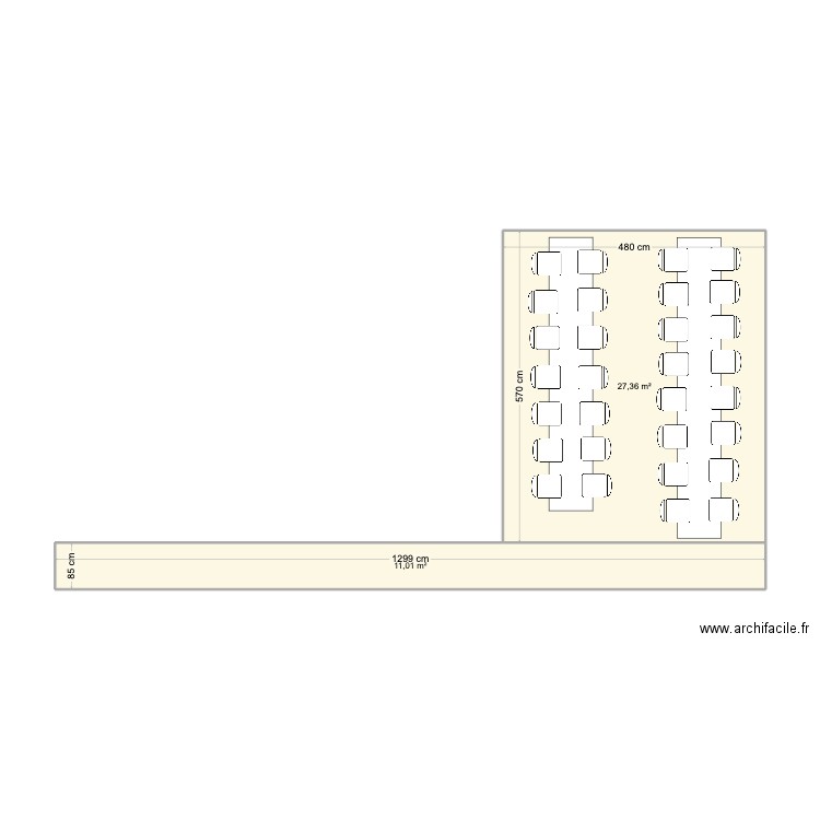 H&S - Salon jupiter. Plan de 2 pièces et 38 m2