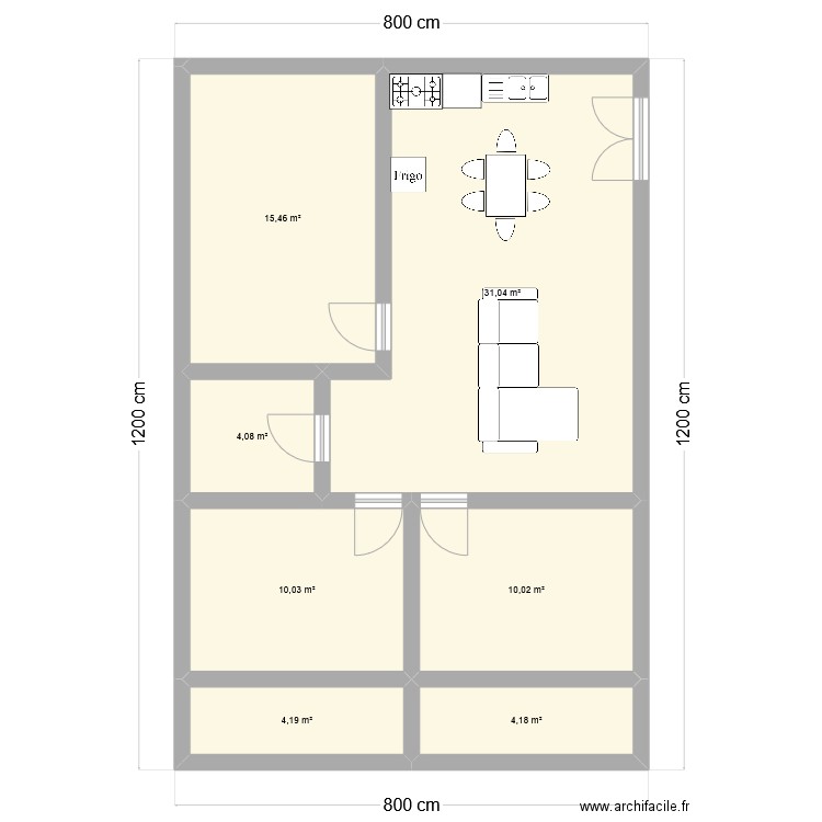 Mndounbé. Plan de 7 pièces et 79 m2