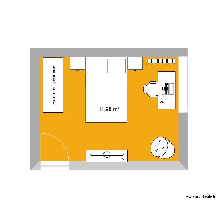 Chambre. Plan de 1 pièce et 12 m2