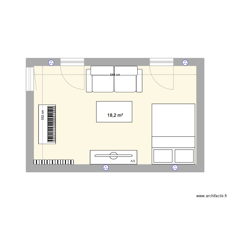 salon Malakoff. Plan de 1 pièce et 18 m2