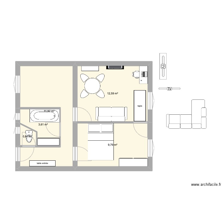 Paris. Plan de 5 pièces et 39 m2