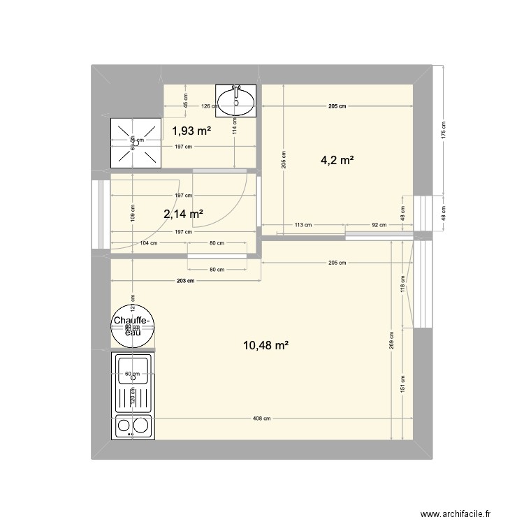 Appart onnion. Plan de 5 pièces et 19 m2