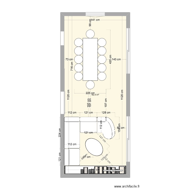 salon 1 la patache. Plan de 1 pièce et 49 m2