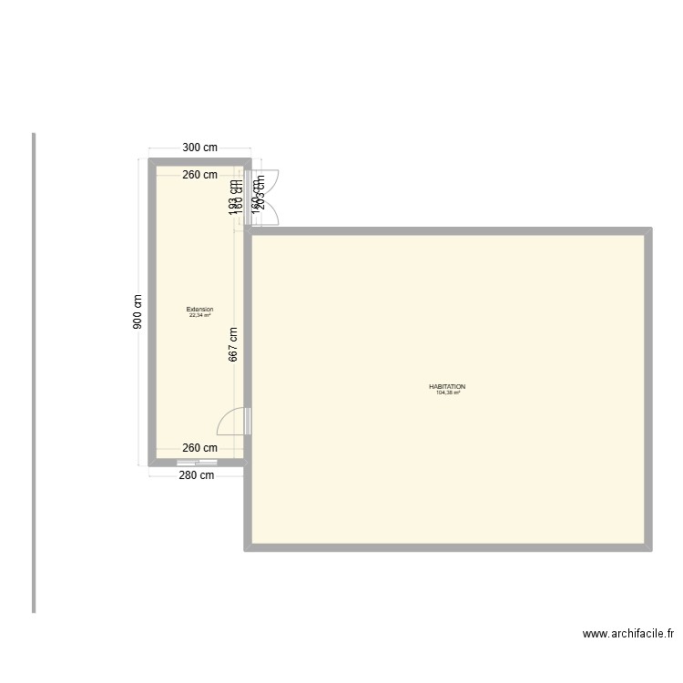 MONIZ. Plan de 2 pièces et 127 m2