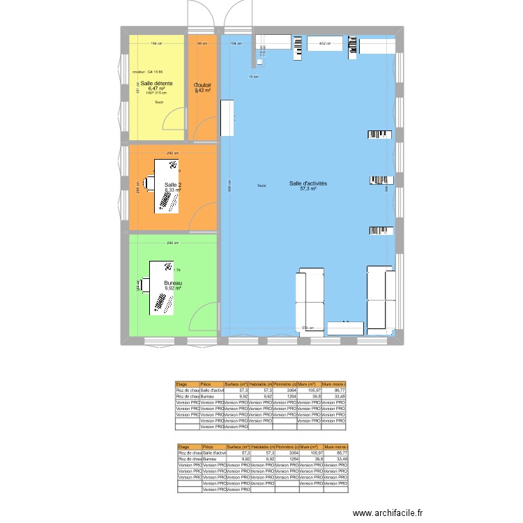 Salle TED et les Autres  aménagements. Plan de 5 pièces et 85 m2