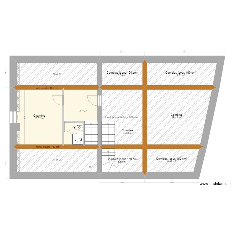 Projet Combles (sans fenetres). Plan de 11 pièces et 108 m2